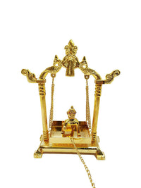 Thumbnail for CraftVatika Gold Toned Aluminium Swing Jhula With Ladoo Gopal - Distacart