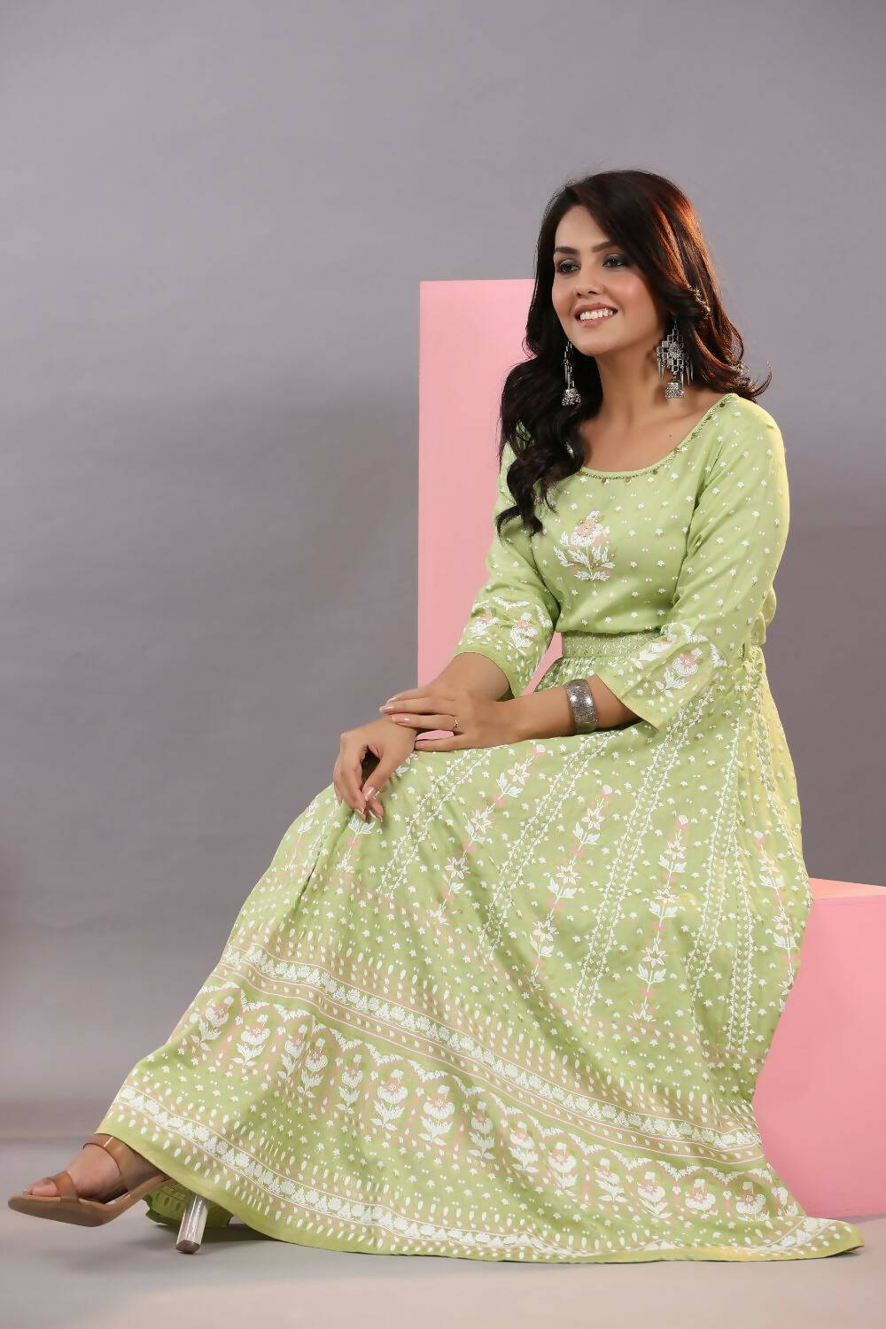 Juniper Women Green Rayon Staple Printed Maxi Dress - Distacart