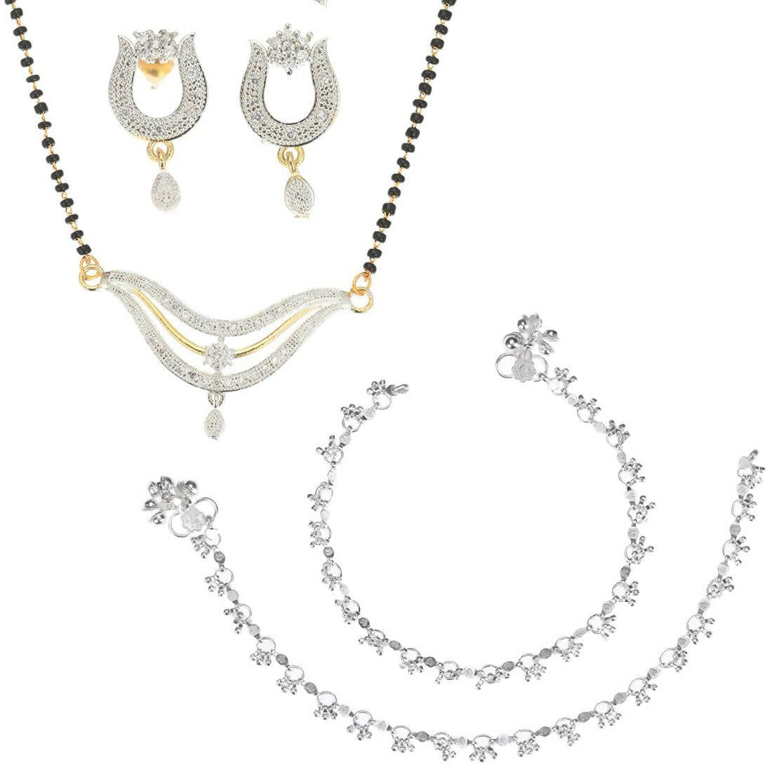 AanyaCentric Gold-plated Mangalsutra Pendant Earring Set & Silver Plated Anklet - Distacart
