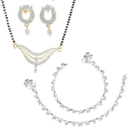 AanyaCentric Gold-plated Mangalsutra Pendant Earring Set & Silver Plated Anklet - Distacart