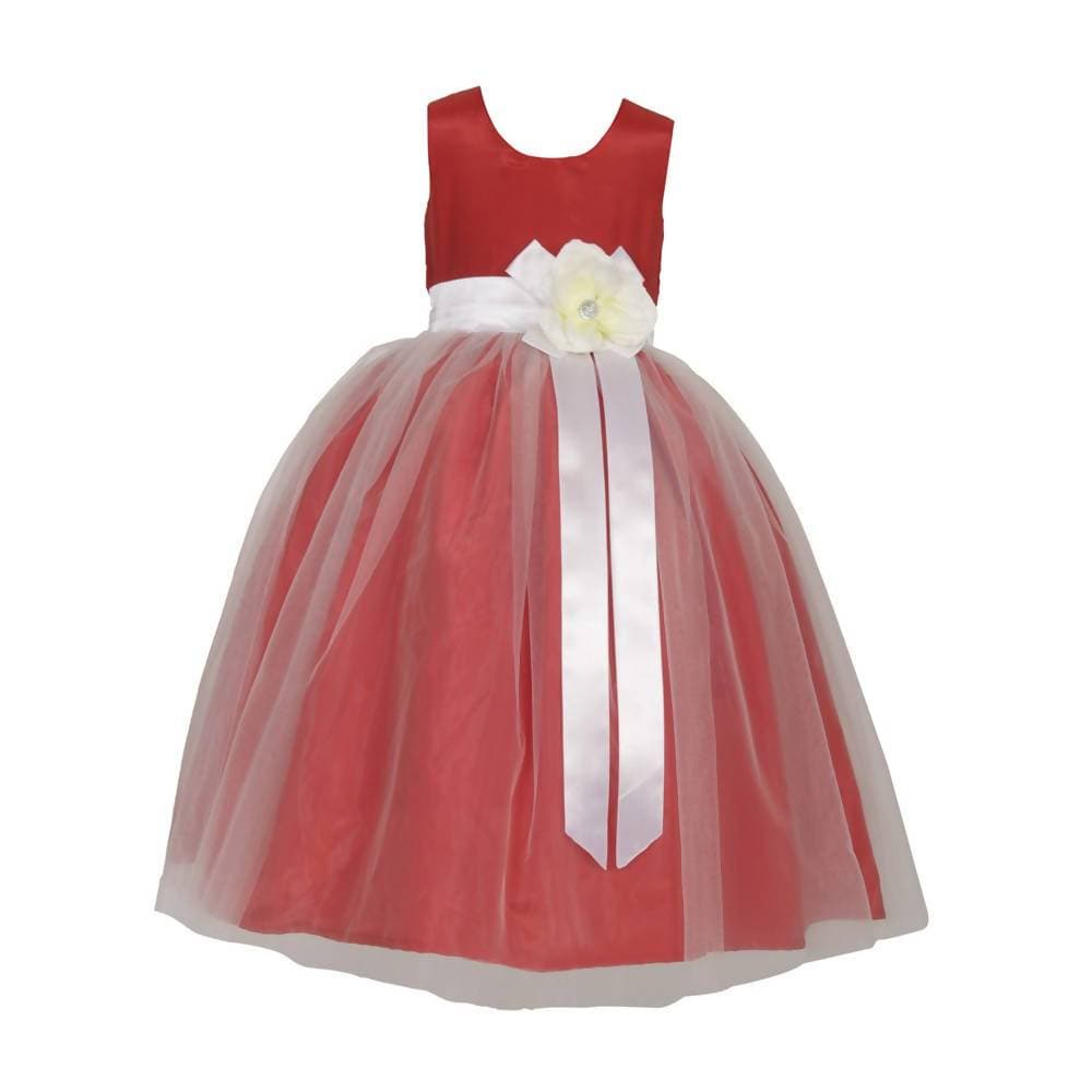 Asmaani Baby Girl's Red Satin A-Line Maxi Full Length Dress (AS-DRESS_22023) - Distacart