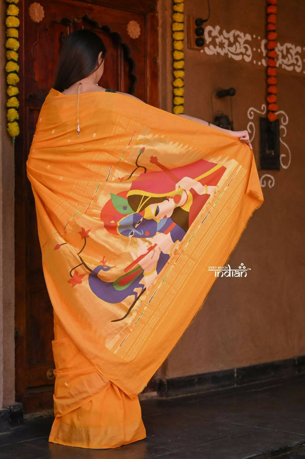Very Much Indian Handloom Pure Cotton Paithani Turmeric Yellow - Distacart