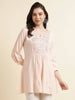 Peach Viscose Rayon Yoke Embroidered A-line Top - Tarini - Distacart