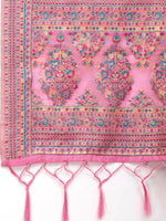 Thumbnail for Pink Silk Blend Woven Design Saree With Unstitched Blouse Piece - Aloki - Distacart