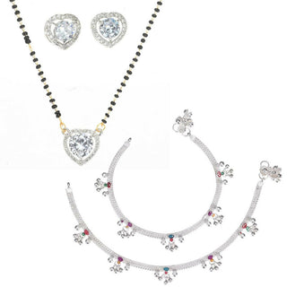 AanyaCentric Gold-plated Mangalsutra Pendant Earring Set & Silver Plated Anklet - Distacart