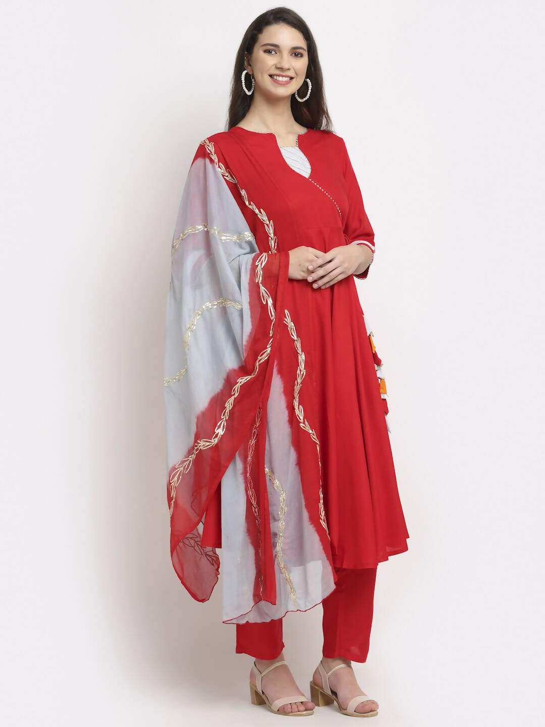 Rudra Bazaar Angrakha Red Kurti Set With Dupatta - Distacart