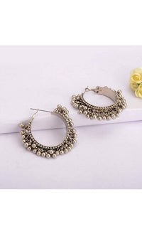 Thumbnail for Mominos Fashion Traditional Oxidised Afghani Ghungroo Style Small Hoop Earrings - Distacart