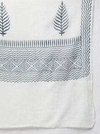 Thumbnail for YuftaWomen Navy Blue & White Yoke Design Thread Work Cotton Kurta with Palazzo & Dupatta