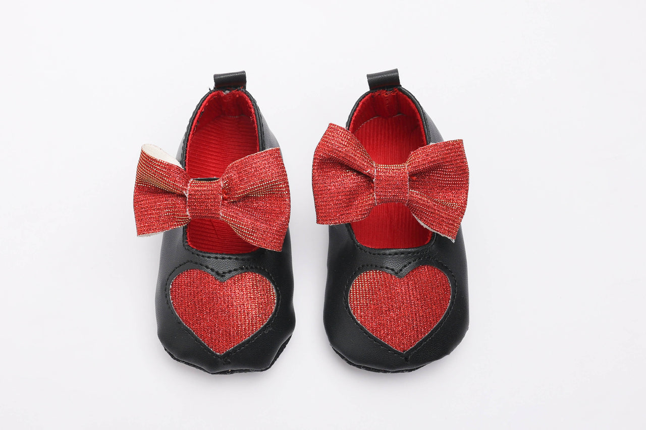 Tiny Bugs Girls Heart Bow Detailing Booties - Black & Red - Distacart