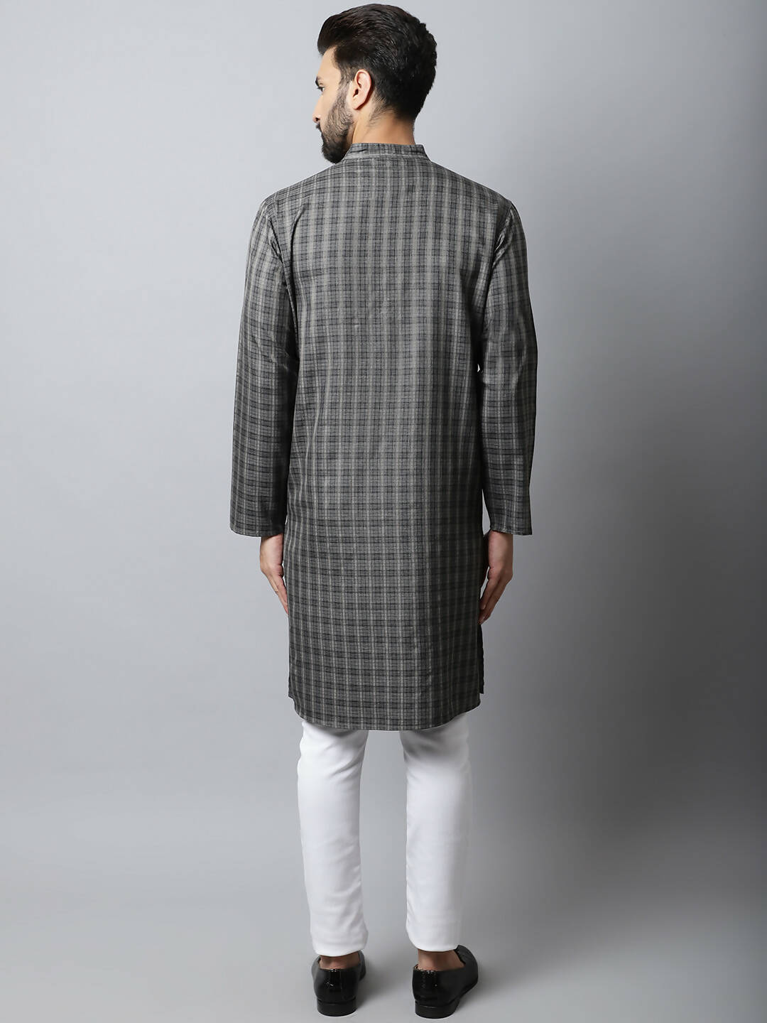 Even Apparels Brown Color Cotton Checked Men's Kurta With Band Collar (CHK1157) - Distacart