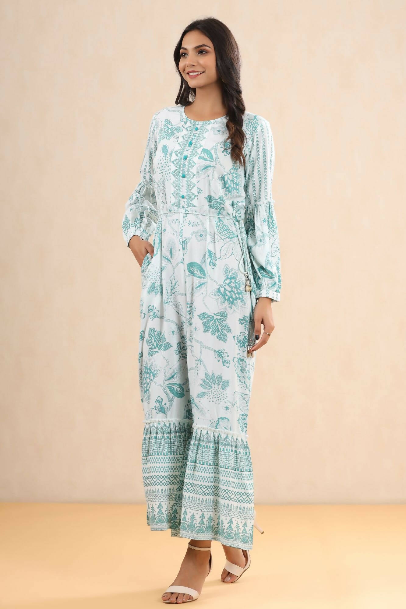 Juniper Women Teal Rayon Printed Straight Jumpsuit - Distacart