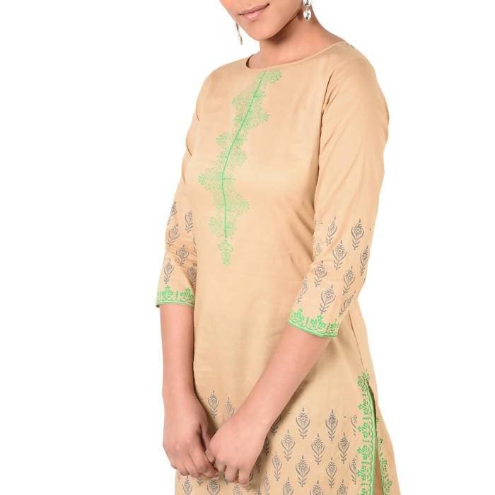 Aniyah Cotton Floral Print Straight Kurta In Beige Color (AN-170K)