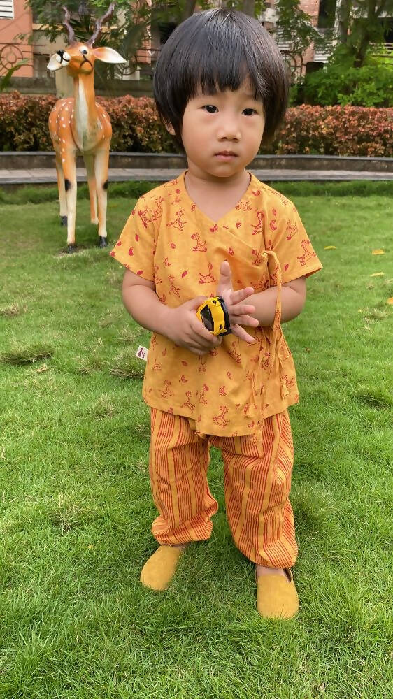 Mhyssa Zeke Half Sleeve Wrap Style Yellow and Red T-shirt With Long Pant Set For Kids - Distacart