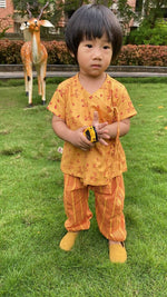 Thumbnail for Mhyssa Zeke Half Sleeve Wrap Style Yellow and Red T-shirt With Long Pant Set For Kids - Distacart