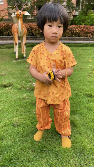 Mhyssa Zeke Half Sleeve Wrap Style Yellow and Red T-shirt With Long Pant Set For Kids - Distacart