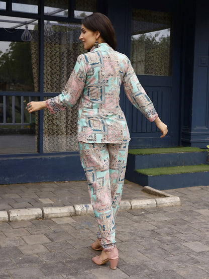 Pink & Blue Rayon Paisley Printed Top with Matching Bottom - Eesha - Distacart