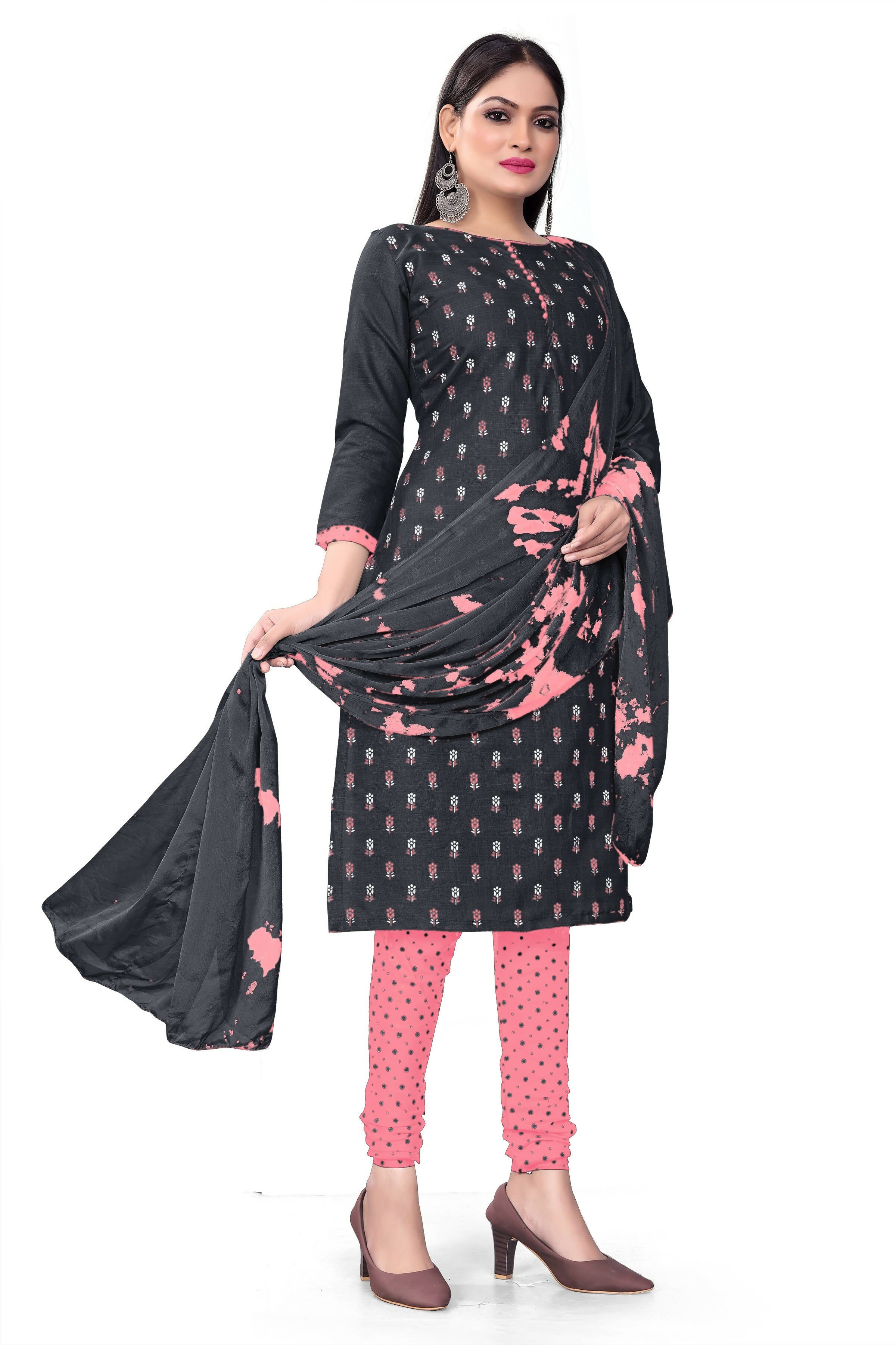 Black Slab cotton Printed Unstitched Dress Material - Tanvi - Distacart