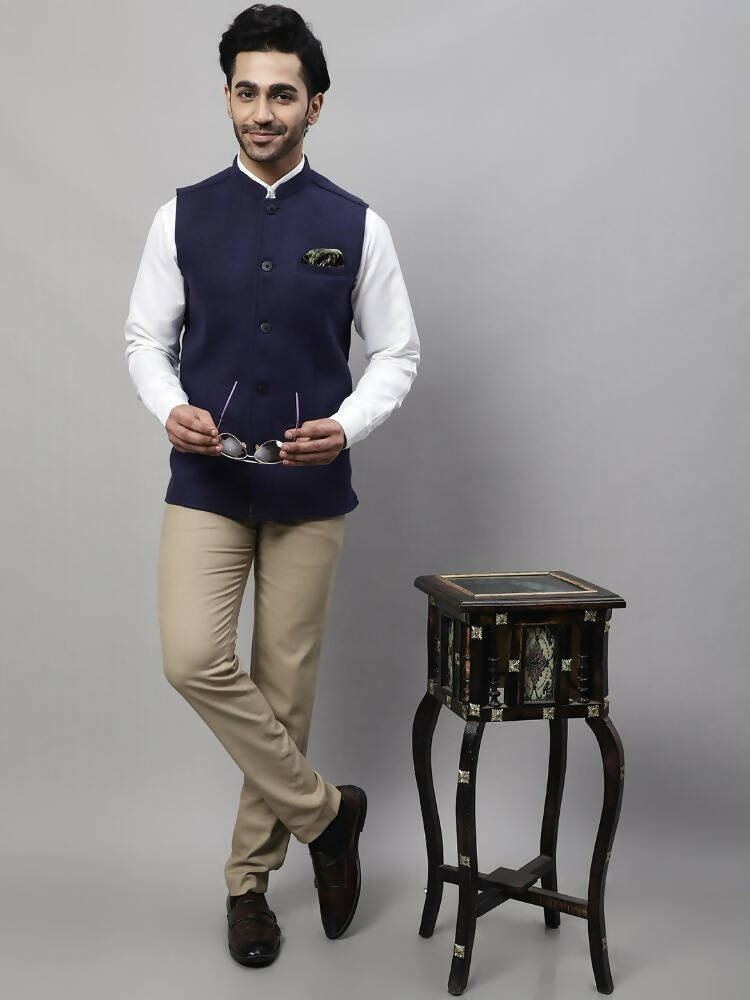 Even Apparels Pure Wool Nehru Jacket - Navy - Distacart