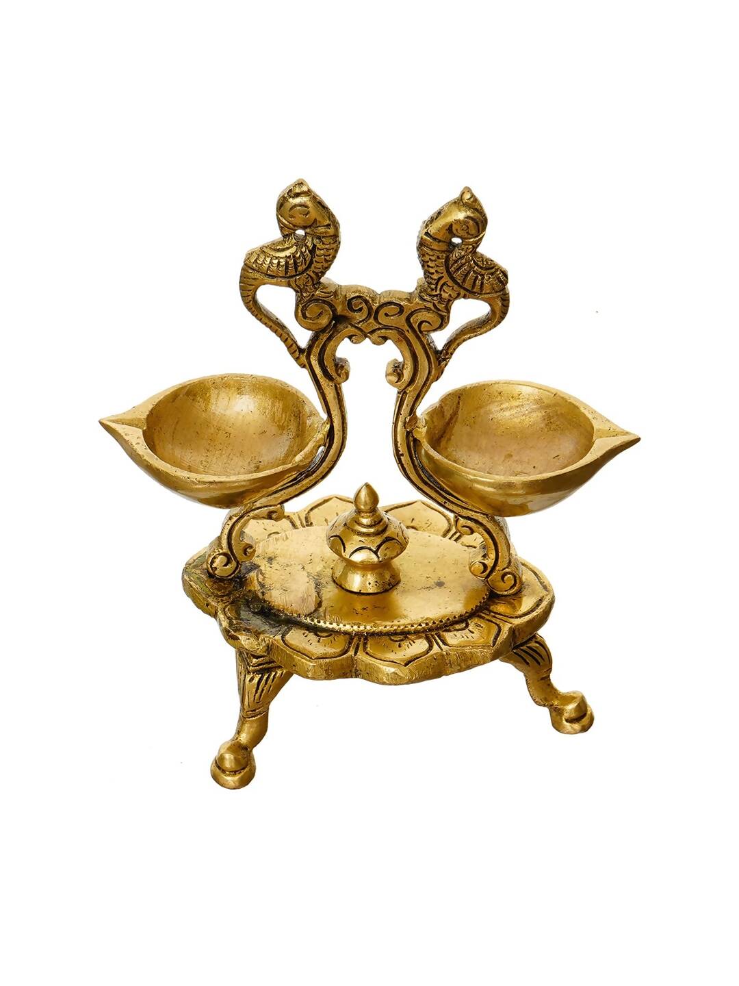 eCraftIndia Gold Toned Parrot Design Brass Handcrafted Diya With Stand - Distacart