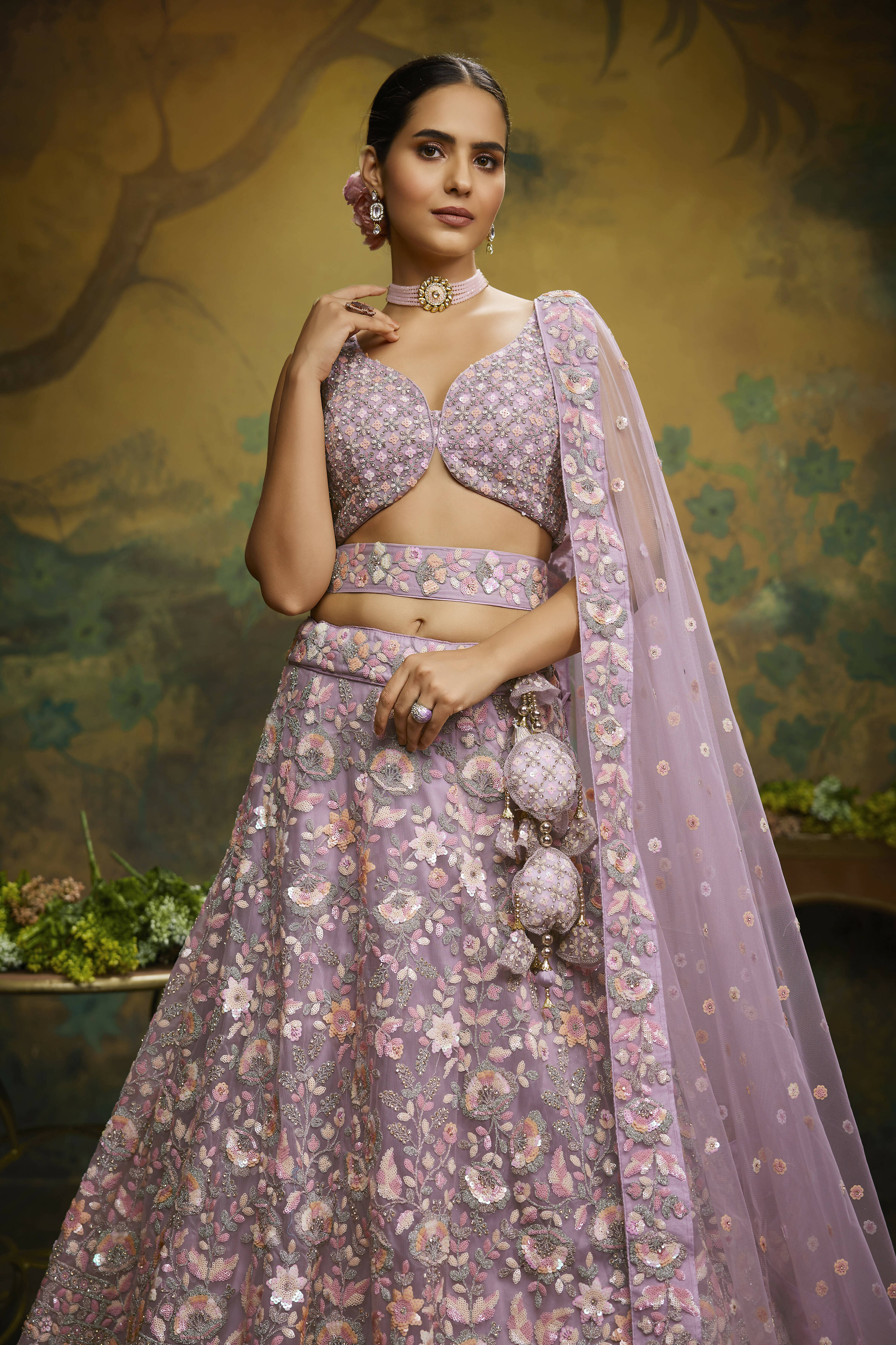 House of Panchhi Mauve Net Multi Sequins with heavy Zarkan embroidery Lehenga choli & Dupatta - Distacart