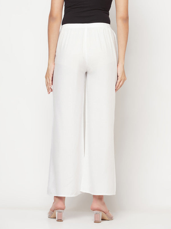 Aniyah Rayon Flared Slip-On White Palazzo