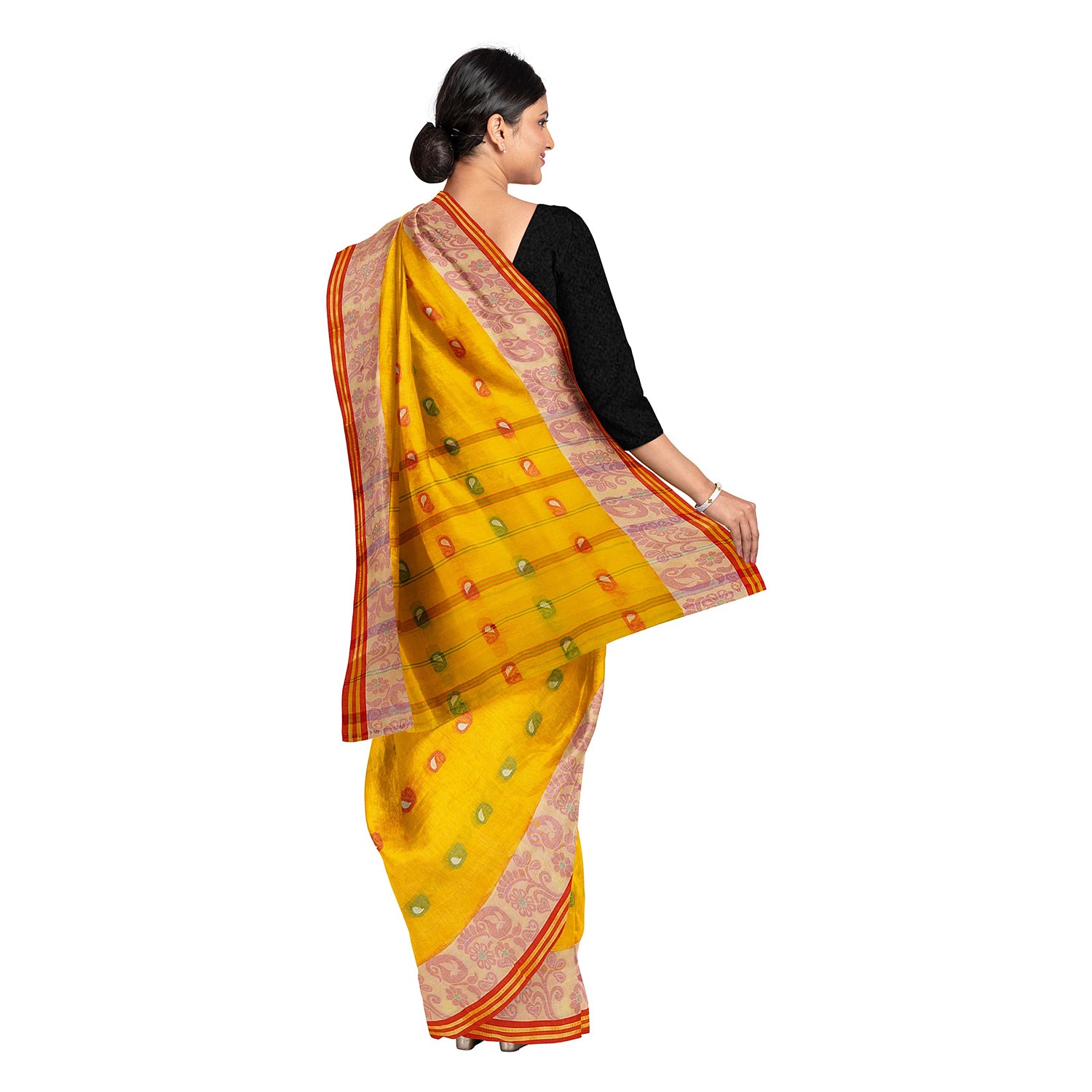 Exclusive Collection 100% Pure Cotton Yellow Tant Saree With Hand Weaving Work - Distacart