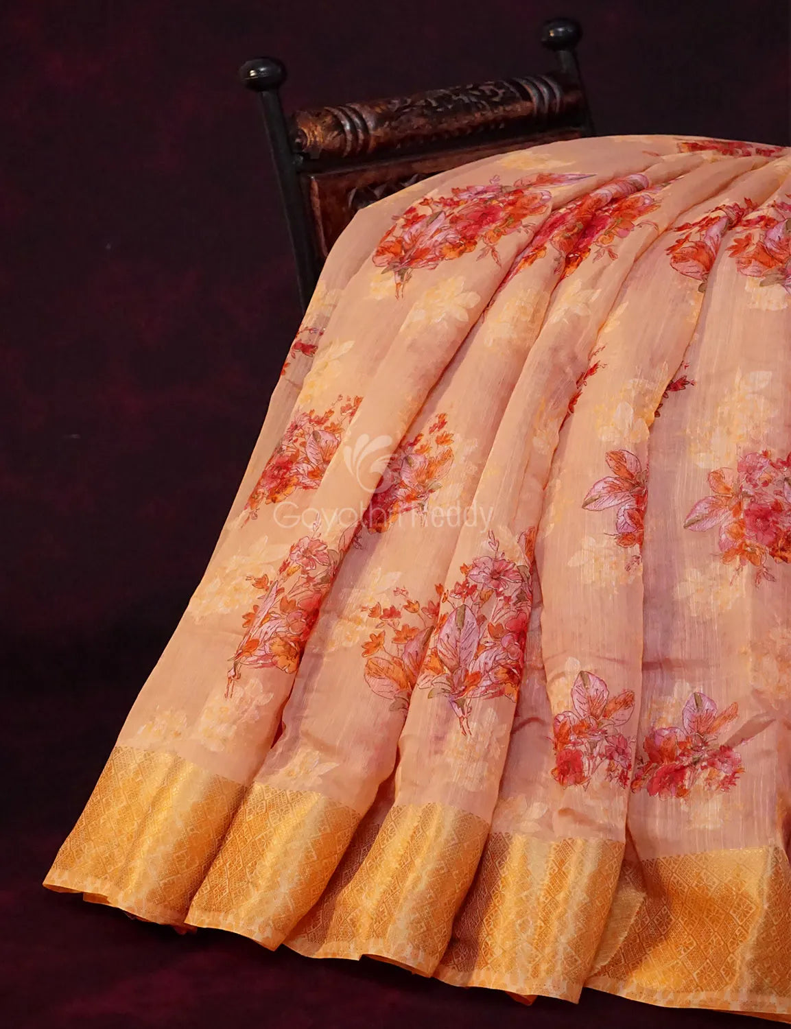 Baby Pink Colour With Golden Blouse Floral Print Semi Chanderi Saree By Gayathri Reddy Designer Studio - Distacart
