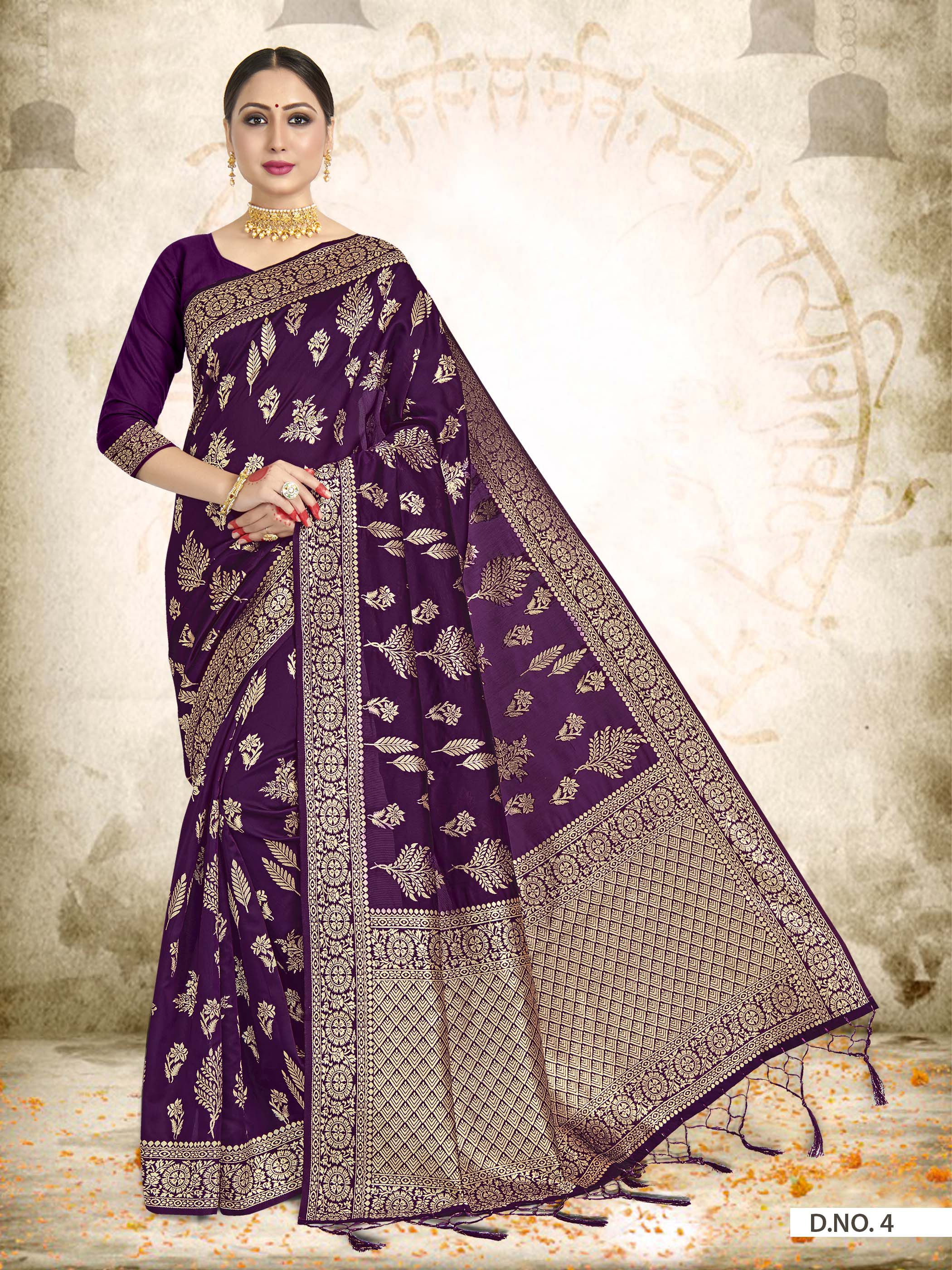 Vardha Wine Purple Woven Banarasi Saree