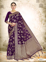 Thumbnail for Vardha Wine Purple Woven Banarasi Saree