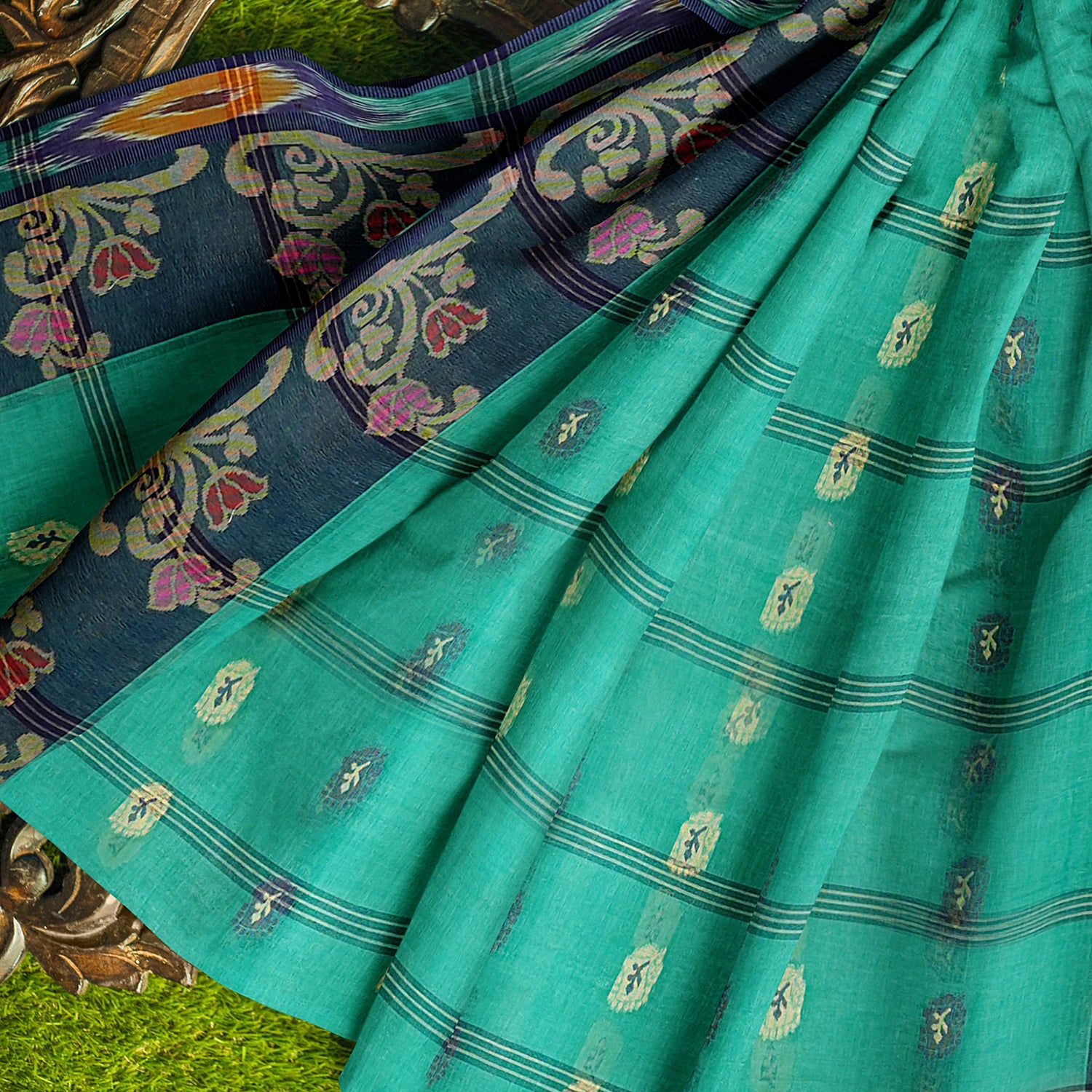 Exclusive Collection 100% Pure Cotton Green Tant Saree With Hand Weaving Work - Distacart