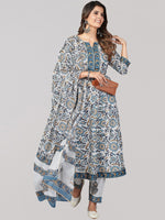 Thumbnail for Kalini Floral Printed Sequinned Pure Cotton Kurta with Trousers & Dupatta - Distacart