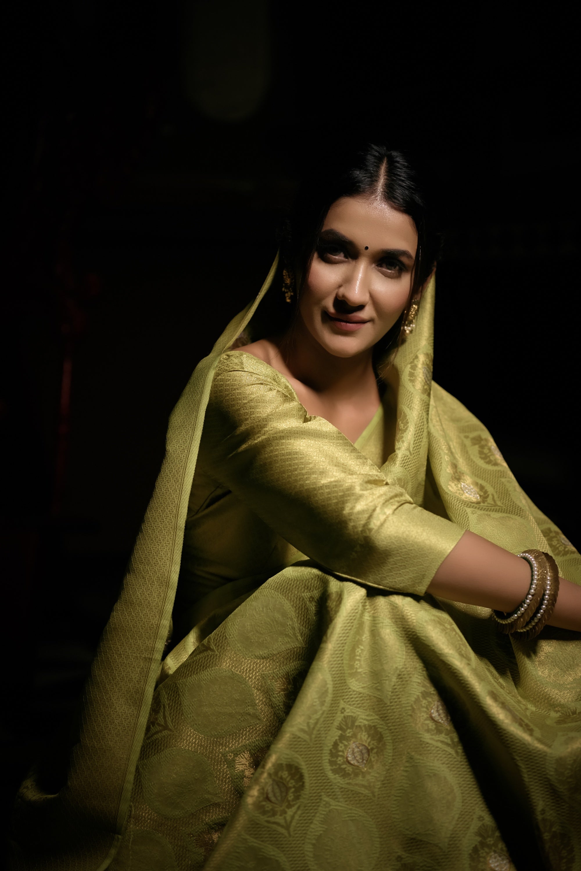 Vardha Jade Green Copper-Silver Zari Kanjeevaram Silk Saree