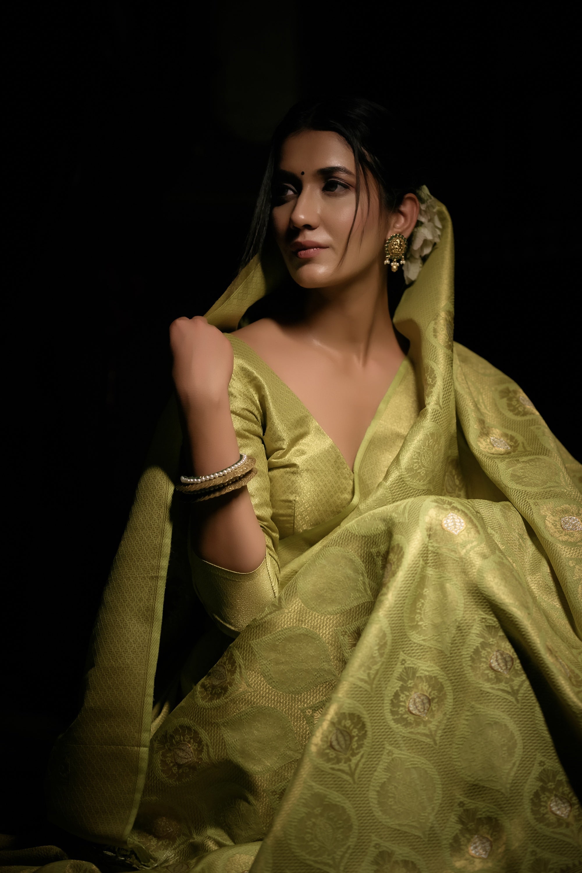 Vardha Jade Green Copper-Silver Zari Kanjeevaram Silk Saree