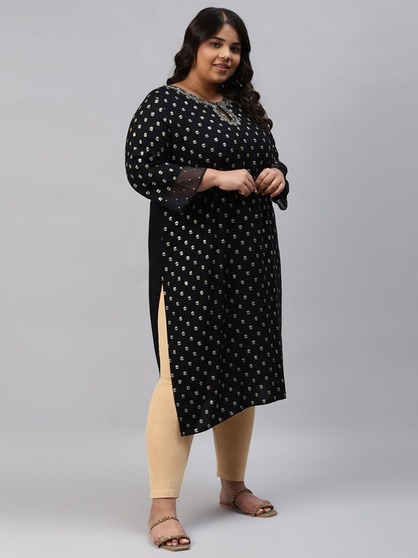 description w women black printed flared sleeves kurta product details