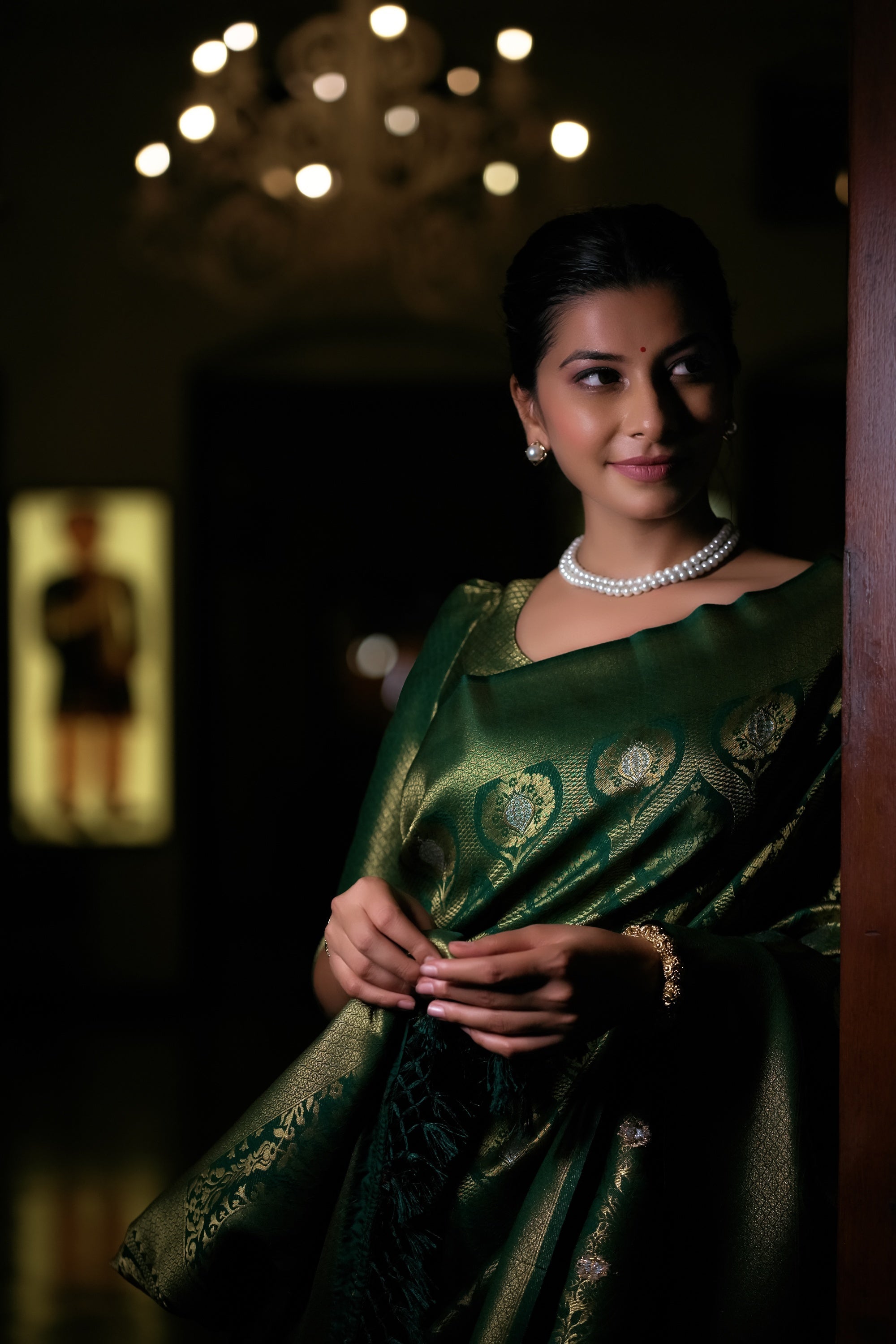 Vardha Dartmouth Green Copper-Silver Zari Kanjeevaram Silk Saree