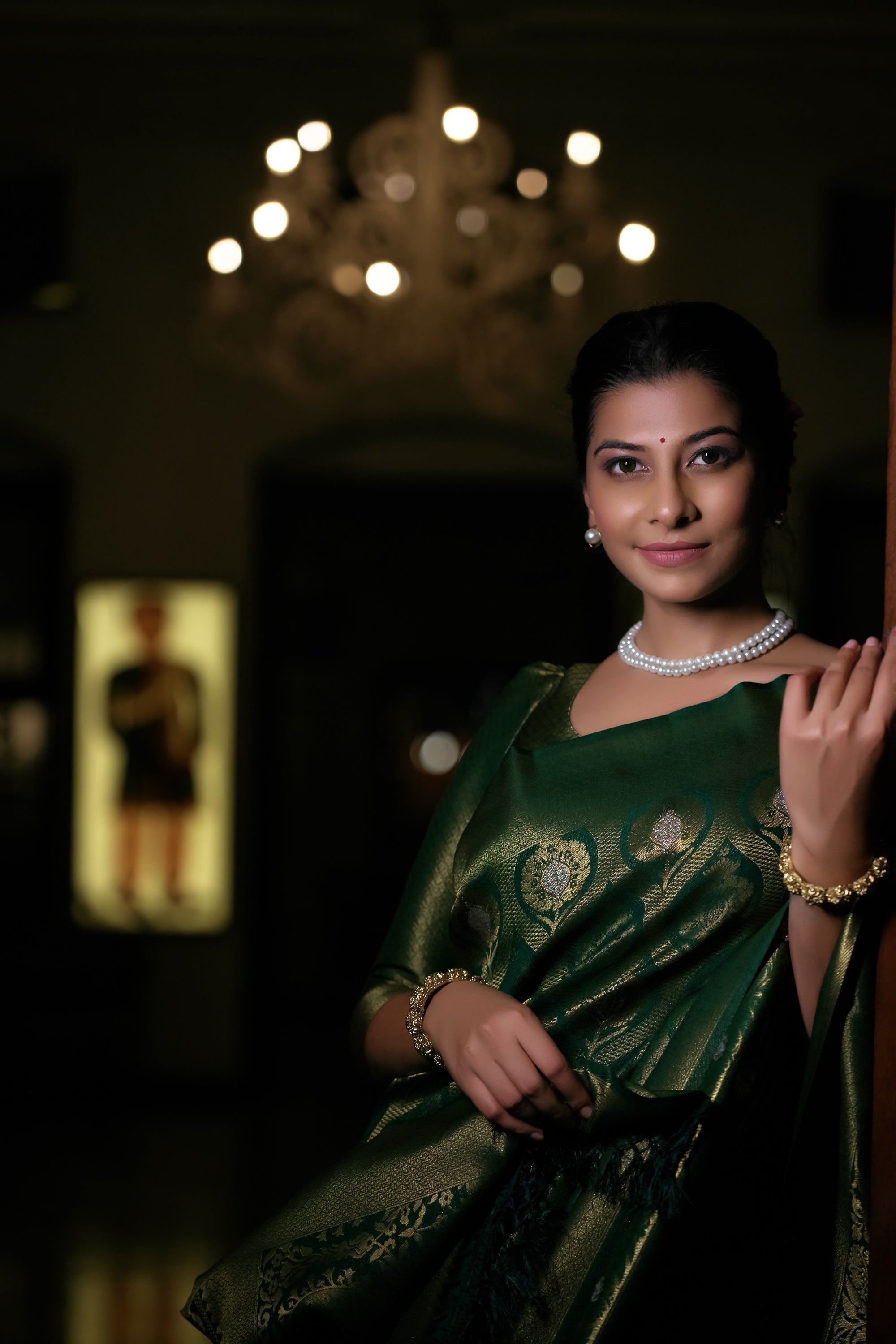 Vardha Dartmouth Green Copper-Silver Zari Kanjeevaram Silk Saree