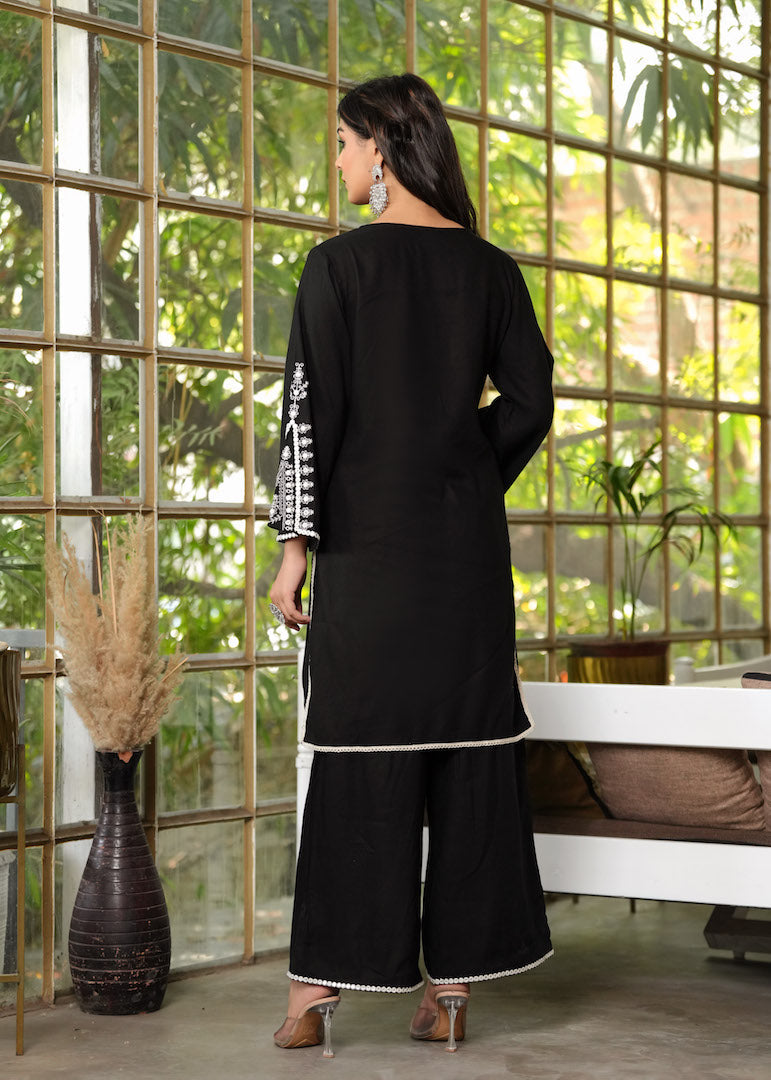 474 INR - Black Women's Fashionable Rayon Kurta set with Palazzo