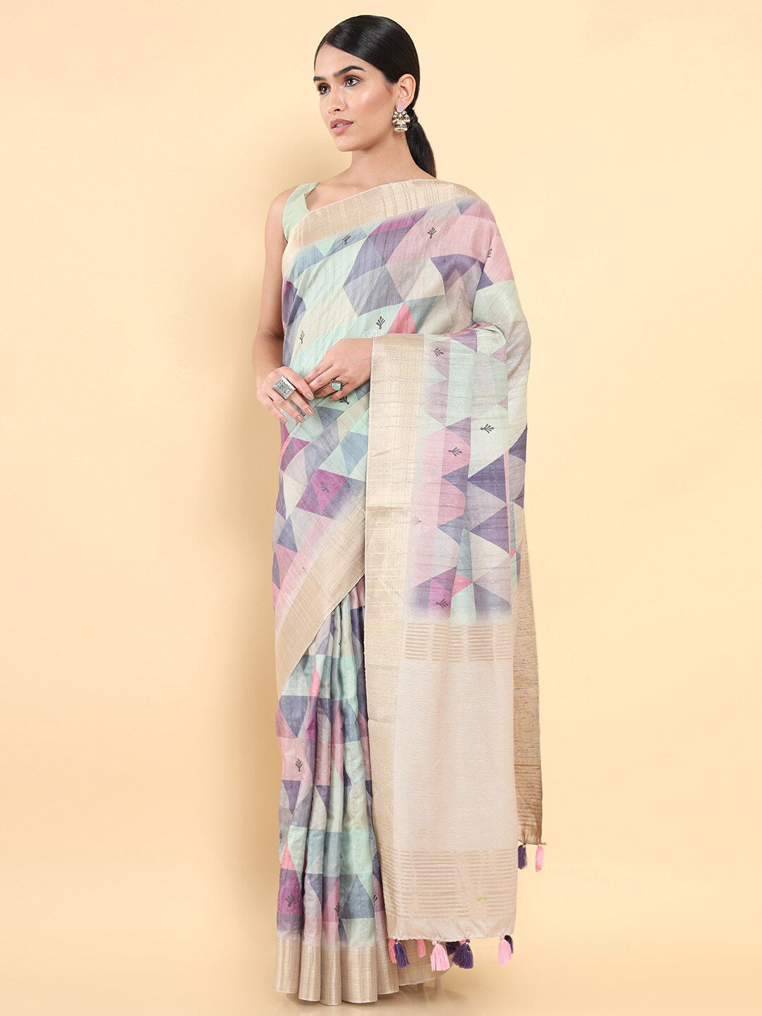 Soch Purple & Pink Woven Design Zari Pure Silk Tussar Saree - Distacart