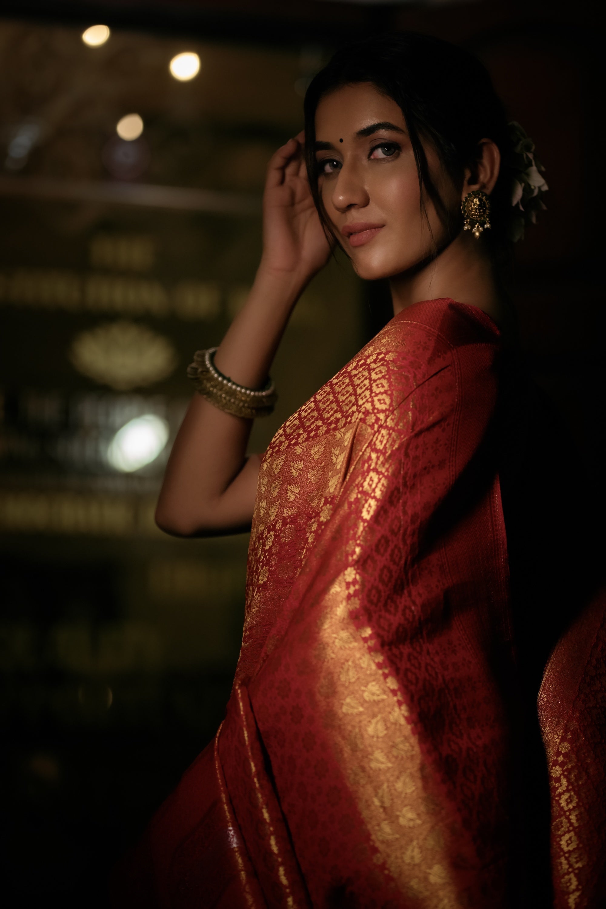 Vardha Crimson Red Copper-Silver Zari Kanjeevaram Silk Saree