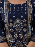 Thumbnail for HERE&NOW Navy Blue Ethnic Motifs Printed Kurta with Trousers - Distacart