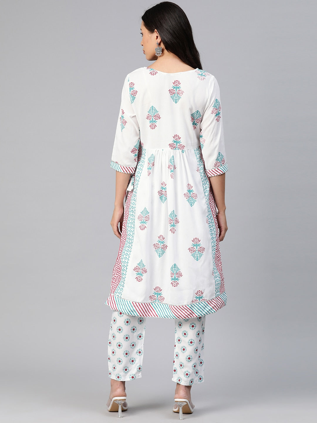 Kalini Floral Printed High Slit Gotta Patti Kurta with Trousers - Distacart