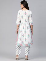 Thumbnail for Kalini Floral Printed High Slit Gotta Patti Kurta with Trousers - Distacart