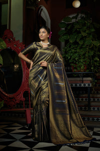 Thumbnail for Vardha Stratos Blue Copper-Silver Zari Kanjeevaram Silk Saree