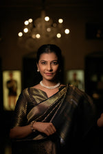 Thumbnail for Vardha Stratos Blue Copper-Silver Zari Kanjeevaram Silk Saree