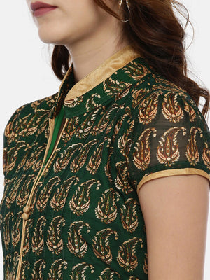 Souchii Green Printed A-Line Dress - Distacart