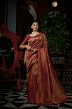 Thumbnail for Vardha Sanguine Maroon Copper-Silver Zari Kanjeevaram Silk Saree