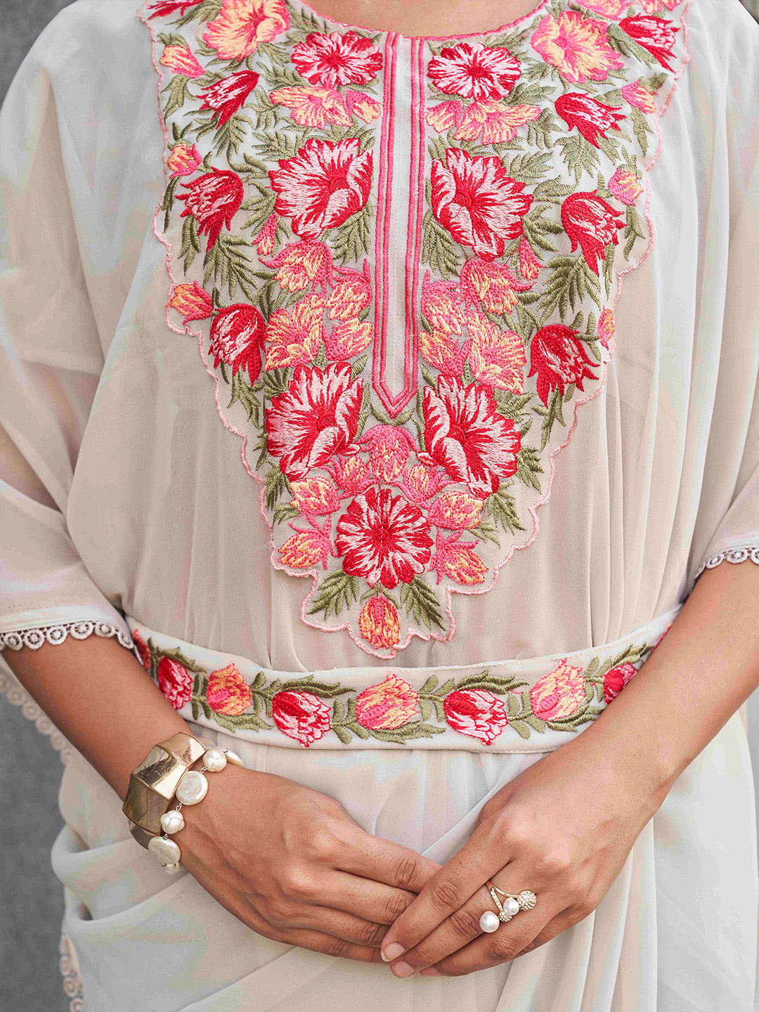 Tikhi Imli Embroidered Kaftan Saree With Belt - Distacart