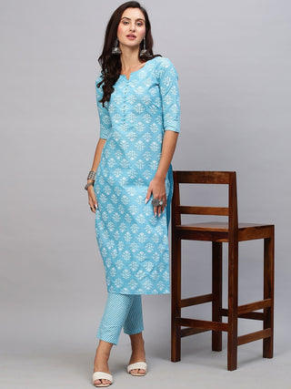 Kalini Women Ethnic Motifs Printed Notch Neck Kurta with Trousers - Distacart