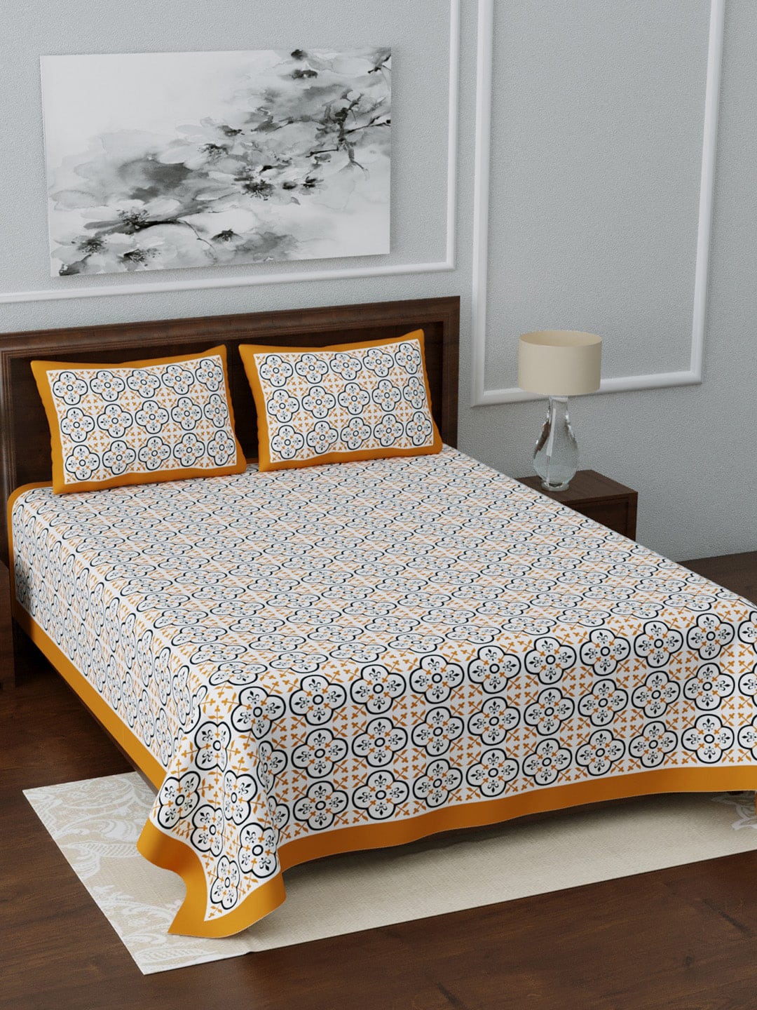 LIVING ROOTS White & Blue Ethnic Motifs Jaipuri 210 TC Cotton Double King Bedsheets With 2 Pillow Covers - Distacart