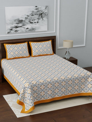 LIVING ROOTS White & Blue Ethnic Motifs Jaipuri 210 TC Cotton Double King Bedsheets With 2 Pillow Covers - Distacart